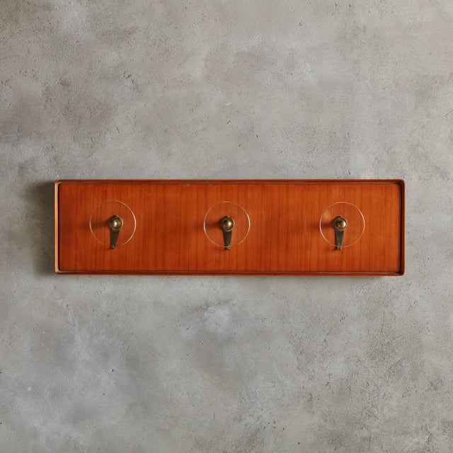 Wood + Glass Wall Mounted Coat Rack, Italy 1960s For Sale - Image 4 of 11