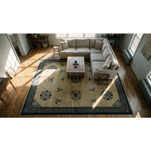 1900s Beige Medallion Floral Antique Chinese Peking Rug 2' 3''x 13' 6 Knotted Wool Carpet For Sale - Image 15 of 15