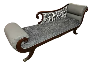 ‘Empress Carlota’ Mahogany Empire Chaise - Circa 1860s - Reupholstered With New Otomi Hand Embroidery and Leather