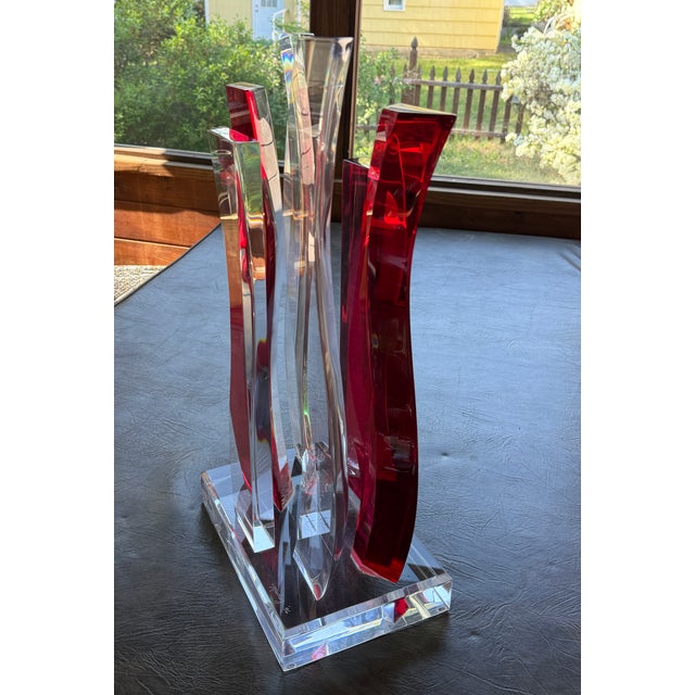 Plastic Vintage David Muniz 23" Ruby Red & Clear Lucite Art Sculpture 1996, Signed. Rare For Sale - Image 7 of 14