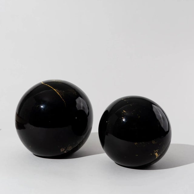 Black Vintage Black and Gold Ceramic Globes - a Pair For Sale - Image 8 of 12