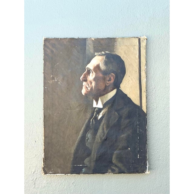 Vintage Original Oil Portrait of Man For Sale - Image 12 of 12