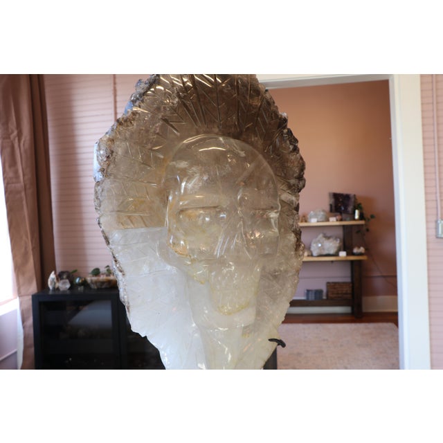 Gemstone Balam: Monumental Hand-Carved Brazilian Smoky Quartz Sculpture With Natural Elestial Formation For Sale - Image 7 of 16
