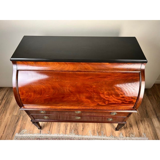 Brown Antique Directoire Style French Cylinder Desk With Slate Top C. Late 19th Century For Sale - Image 8 of 9