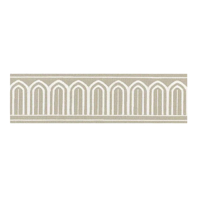 Schumacher X Miles Redd Arches Embroidered Tape Medium in Taupe For Sale