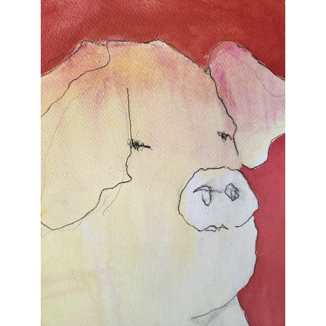 White Fabulous Fine Art Water Media Painting Superior Pig Artist Roberta Dyer For Sale - Image 8 of 15