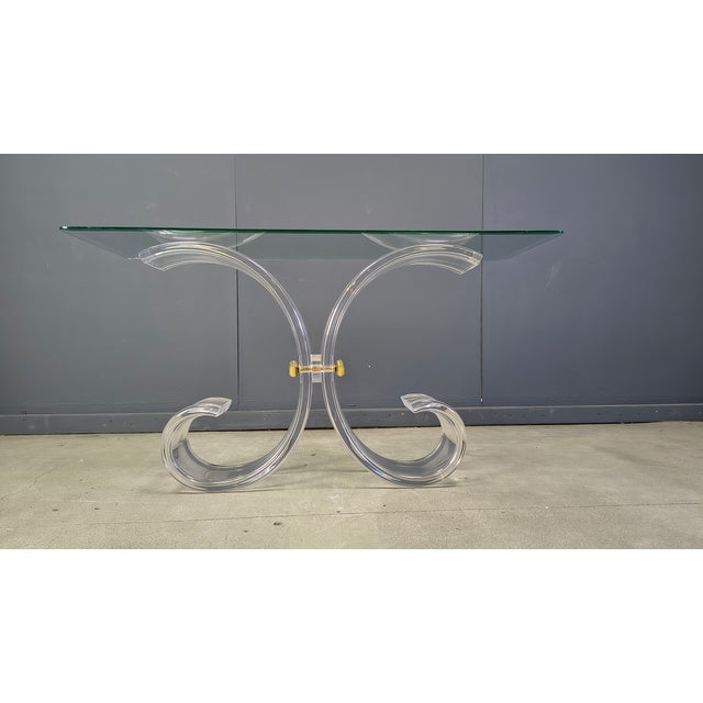 Brass and Acrylic Glass Console Table, 1970s For Sale - Image 6 of 14