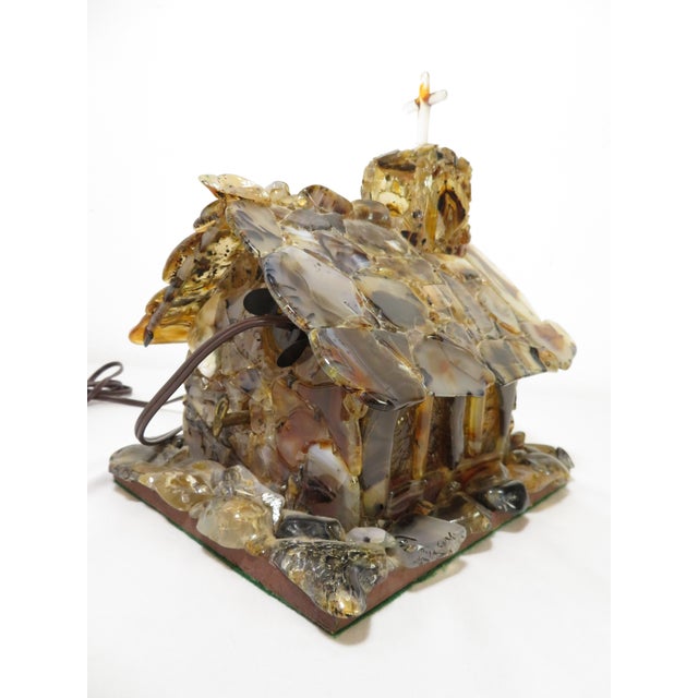 Handmade Sliced Agate ~ Stone Church Art Sculpture ~ Lamp & Music Box ~ Vintage Wedding Chapel Diorama For Sale - Image 13 of 18