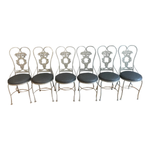 1960s Molla French Hollywood Regency Cast Aluminum Dining Chairs - Set of 6