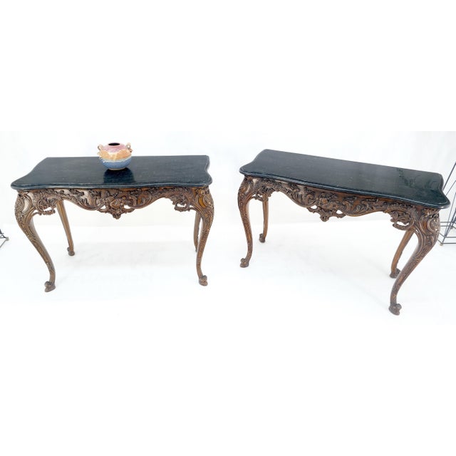 Pair of Beautifully Carved Black Marble Tessellated Top Console Hall Wall Tables For Sale - Image 12 of 12