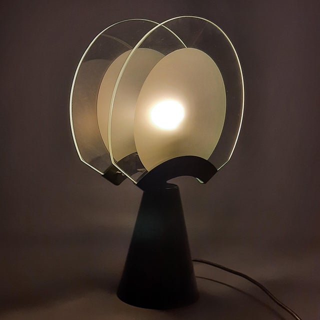 Space Age Satin Glass Table Lamp with Black Conical Base, 1970 For Sale - Image 3 of 12