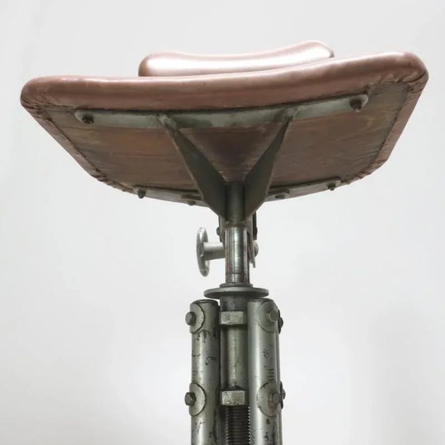 Metal Industrial Rotatable Steel and Leather Office Chair For Sale - Image 7 of 9