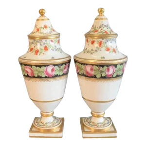 Antique 18th Century French Louis XVI Porcelain Urns with Covers - A Pair