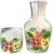 Delightful vintage bedside glass carafe and cup set, both pieces are hand-painted with vibrant pansy-style blooms in...