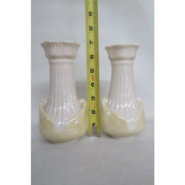 Belleek Pottery Ltd. Irish Belleek Moore Porcelain Vases Yellow Lusterware a Pair For Sale - Image 4 of 11