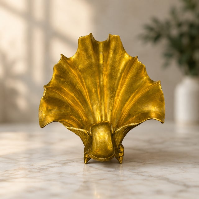 Vintage Gilt Brass Nautilus Shell Catchall Bowl | Hollywood Regency Coastal Decor For Sale - Image 4 of 5