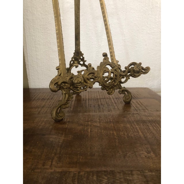Vintage Solid Brass Ornate Gold Tabletop Easel Painting Picture Plate Holder For Sale - Image 11 of 11