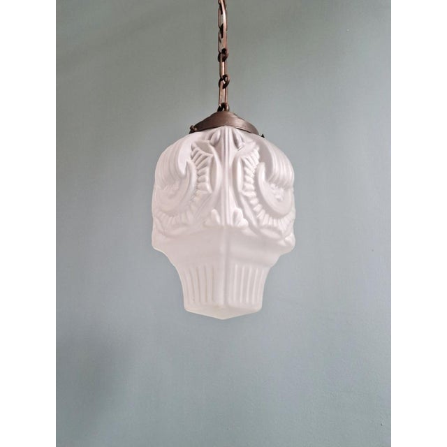 Art Deco Pendant Light in Frosted Clear Glass, 1920s-1930s For Sale - Image 9 of 18