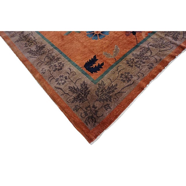 1920s Orange Floral Modern Antique Chinese Art Deco Rug 7' 10"x11' 6" Hand Knotted Carpet For Sale In New York - Image 6 of 6