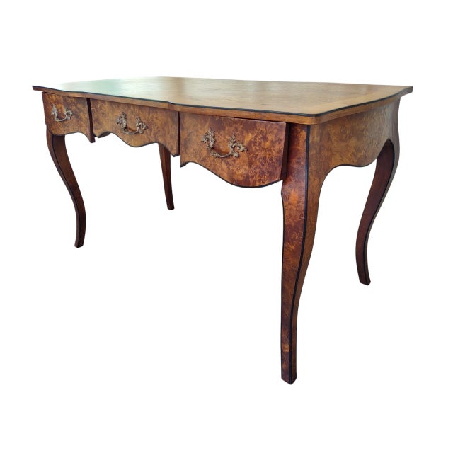 Vintage Mid-Century Italian Desk With Cloth-Lined Drawers For Sale - Image 4 of 18