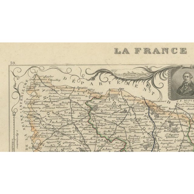 Antique Decorative Map of Oise by Vuillemin, France, 1850 For Sale - Image 9 of 10