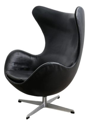 Early Mid-Century Danish Black Leather 3317 / Egg Armchair by Arne Jacobsen for Fritz Hansen, 1964