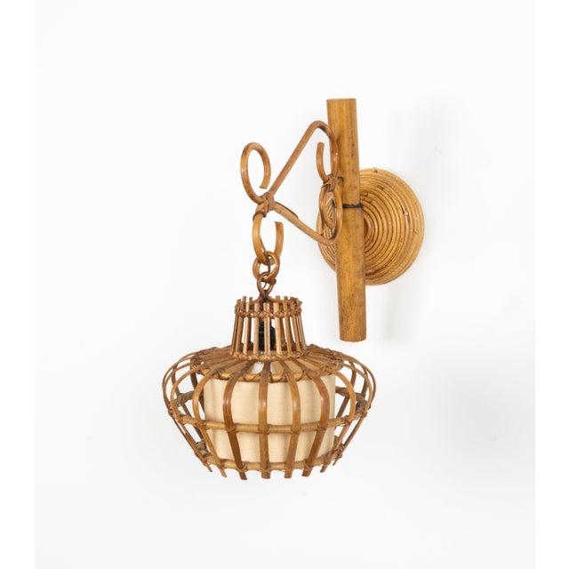 Wood Mid-Century Modern Rattan and Bamboo Sconce Lantern, Italy, 1960s For Sale - Image 7 of 11