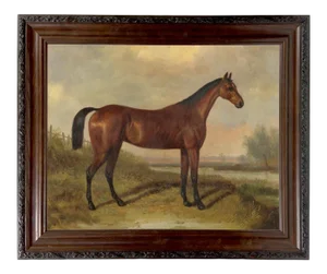 "Hunter in a Landscape" Contemporary Reproduction Print on Canvas After William Barraud, Framed