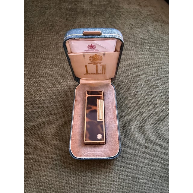 1960s Rare Vintage Dunhill Gold Plated Cognac Marble Lacquer Lighter Original Sky Case For Sale - Image 5 of 12