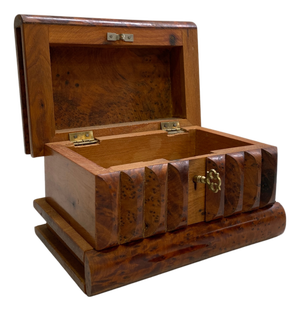 Vintage Burl Wood Puzzle Box With Hidden Lock and Key