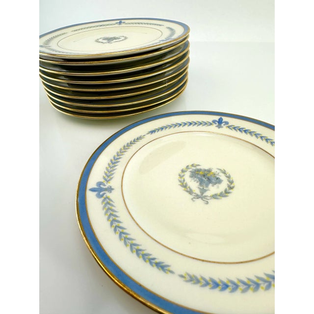 Beautiful elegance of the 1940s in this set of 10 Vintage Lamberton Blue and Ivory Puritan China Small Plates. Each plate...
