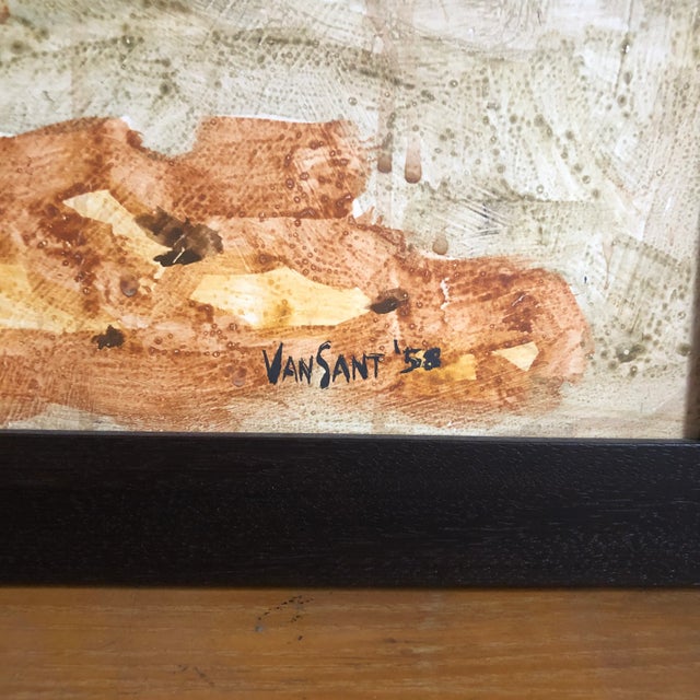 Wood 1958 Original Tom Van Sant California Landscape Painting, Signed and Dated For Sale - Image 7 of 9
