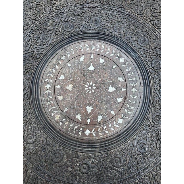 Anglo-Indian Carved Rosewood Folding Table with Floral Inlay For Sale - Image 4 of 8
