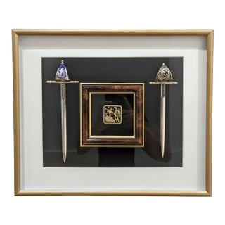 Framed Midas Toledo Damascene Plaque & Pair of Miniature Swords, Spain For Sale