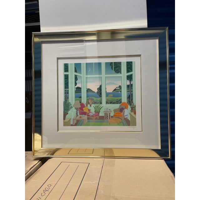 Thomas McKnight framed screen print, Daydreams at Masssachusetts Sunporch. 28" W x 29" H Pencil signed Documention included