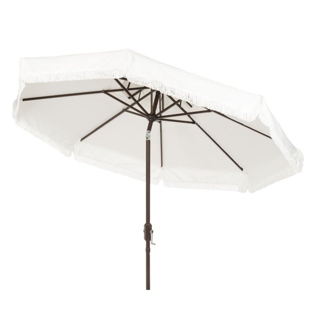 2020s Milan Fringe 9Ft Double Top Crank Umbrella, Ivory For Sale - Image 5 of 6