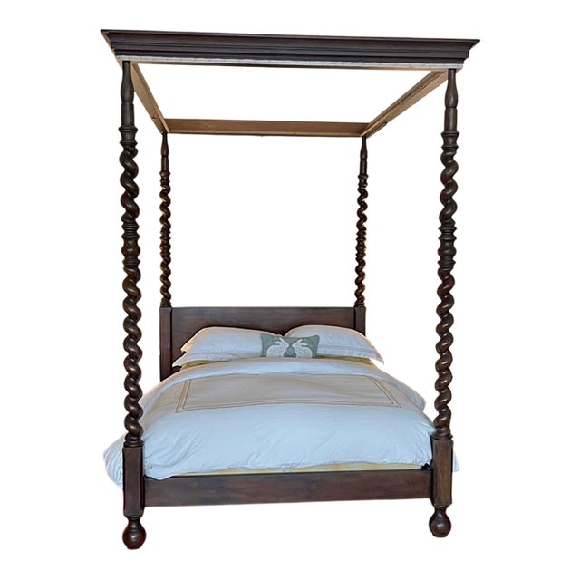Baker 4 Poster Canopy Bed Frame Headboard in Barley Twist Design For Sale