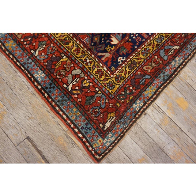 Late 19th Century 1890s Blue Navy Geometric Tribal Antique N.w. Persian Rug 3'8" X 9'4" Handwoven Wool Carpet For Sale - Image 5 of 6