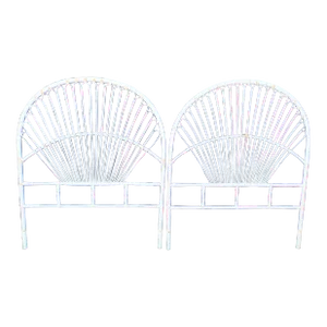 Vintage Oval Rattan Pale Blue Twin Size Headboards- a Pair