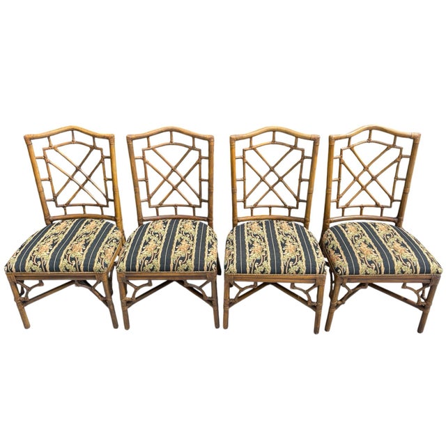 Vintage Palm Beach Regency Fretwork Rattan Dining Chairs | Set of 4 For Sale In Naples, FL - Image 6 of 12