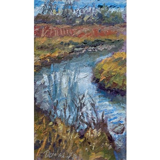 Highline Canal by Delton Demarest | Oil on panel Landscape with water and reflections For Sale