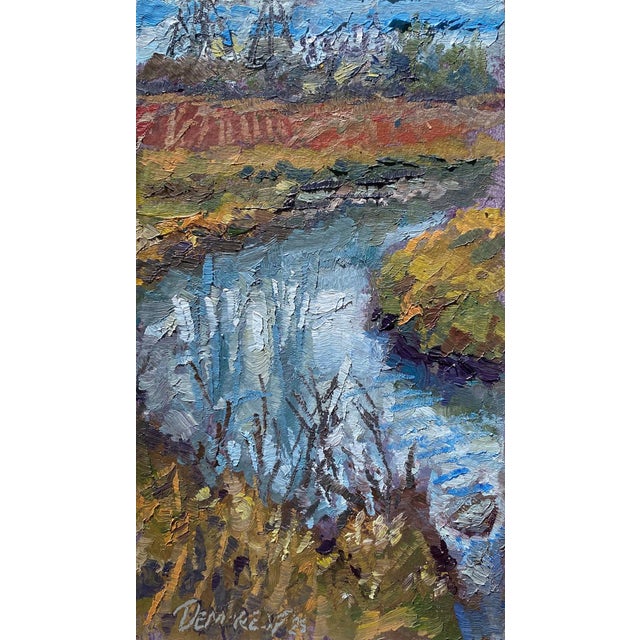 Highline Canal by Delton Demarest | Oil on panel Landscape with water and reflections For Sale