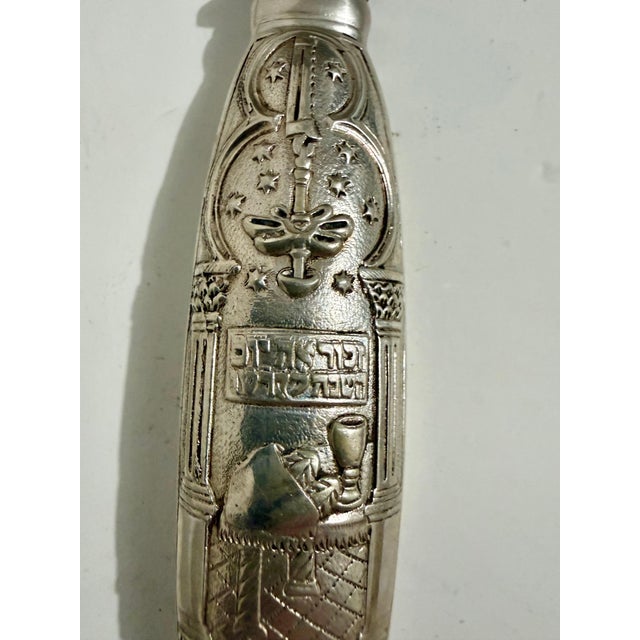 Silver Unknown, Antique Silver German Judaica Shabbat Challah Knife Hebrew Blessing Inscription For Sale - Image 8 of 11