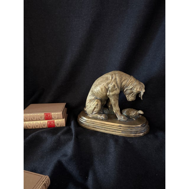 1900 - 1909 1900s Bronze of Chien À La Tortue, Dog With Tortoise, Depicting a Hound Observing a Turtle, Originally Designed by French Sculptor Alfred Jacquemart For Sale - Image 5 of 10