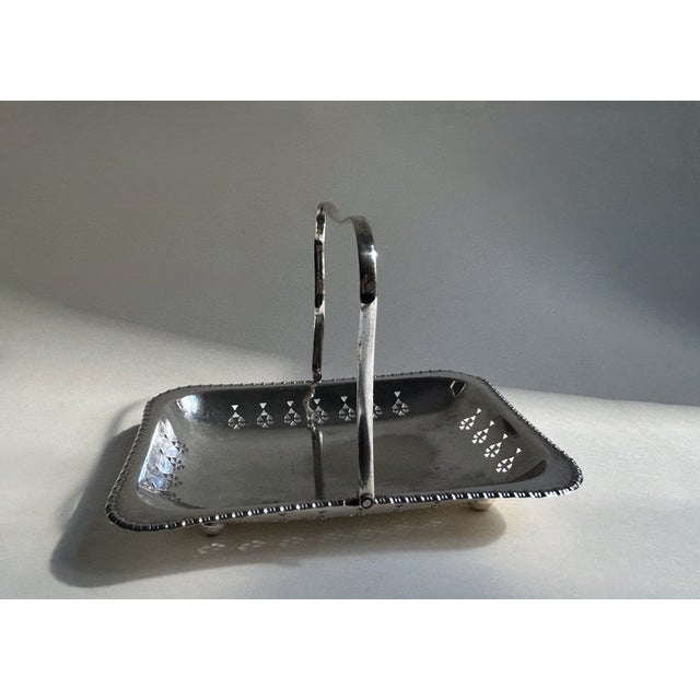 English Cheltenham England Handled Silver Plate Pierced Basket For Sale - Image 3 of 18