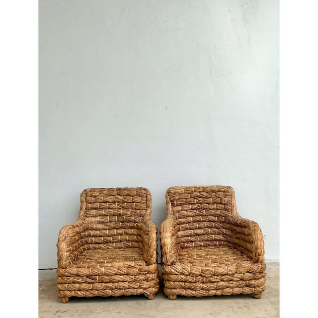 Textile Vintage Twisted Rush Lounge Chairs After Ralph Lauren For Sale - Image 7 of 12