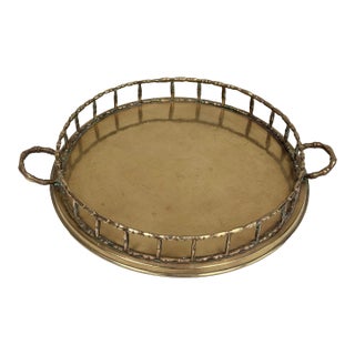 Vintage Round Brass Faux Bamboo Gallery Tray For Sale