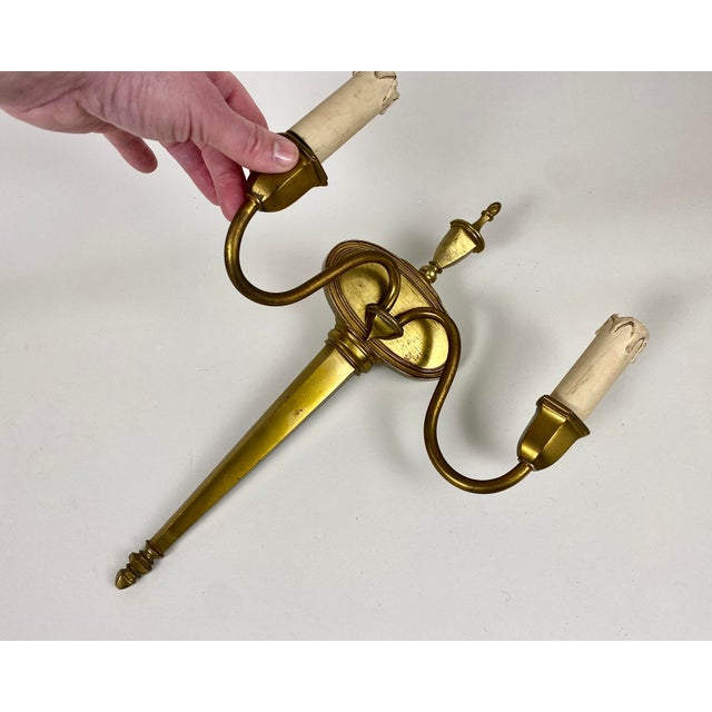 Antique Double Arm Wall Lights in Bronze, 1930, Set of 2 For Sale - Image 3 of 6