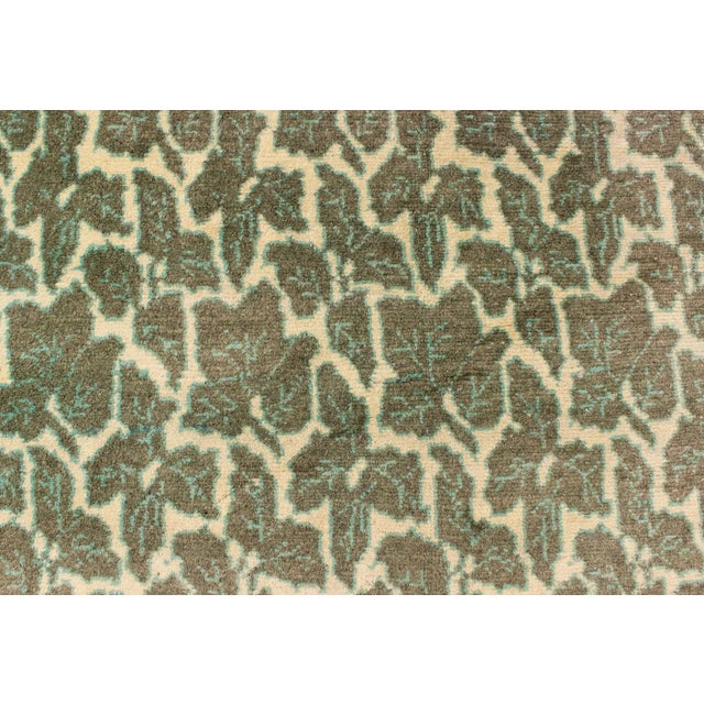 Green Colored Leaf Pattern Vintage Rug With a Modern Design in Squared Shape 7' X 8'8 For Sale - Image 9 of 10