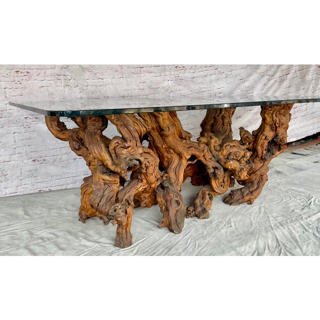Vintage Sculptural Natural Burlwood Root Dining Table With Rectangular Glass Top For Sale - Image 9 of 18